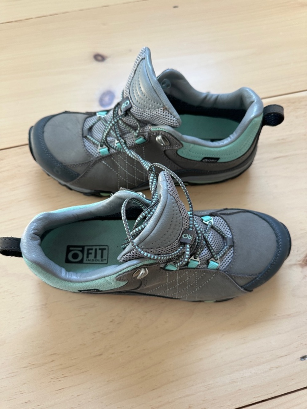 Womens Gray & Mint Waterproof Hiking Shoes